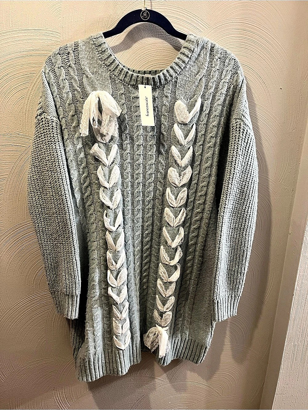 Francesca's S Cable Knit Lace Bow Sweater Dress NWT